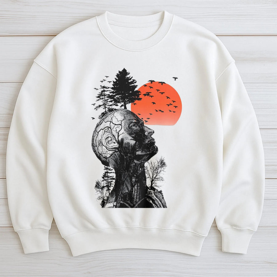 Anatomical Human Head Sweatshirt | Surreal Nature Forest Graphic | Soft Premium Cotton Blend | Artistic Apparel for Men and Women