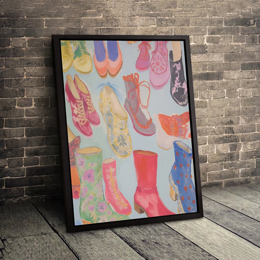 Fashion Illustration Wall Art | Colorful Shoes And Boots Print | Premium Gallery Canvas | Gift For Shoe Lovers And Fashionistas