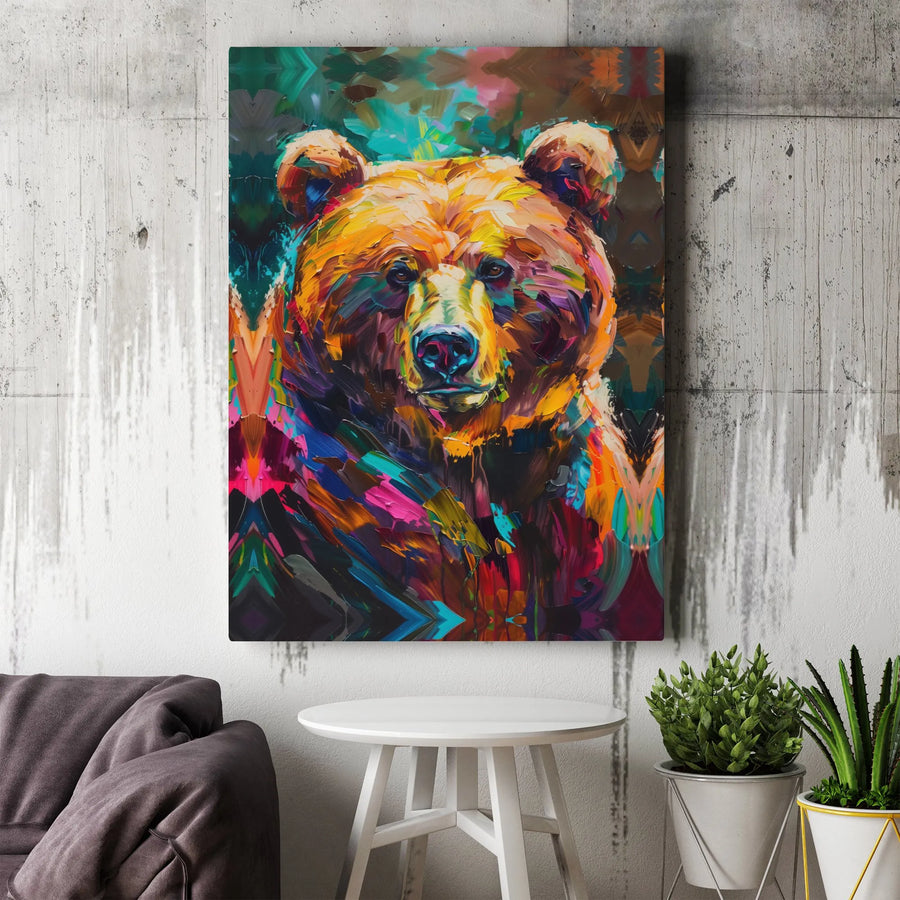 Colorful Grizzly Bear Wall Art | Abstract Wildlife Oil Painting Style | Premium 1.25" Gallery Wrapped Canvas | Modern Home & Office Decor Gift