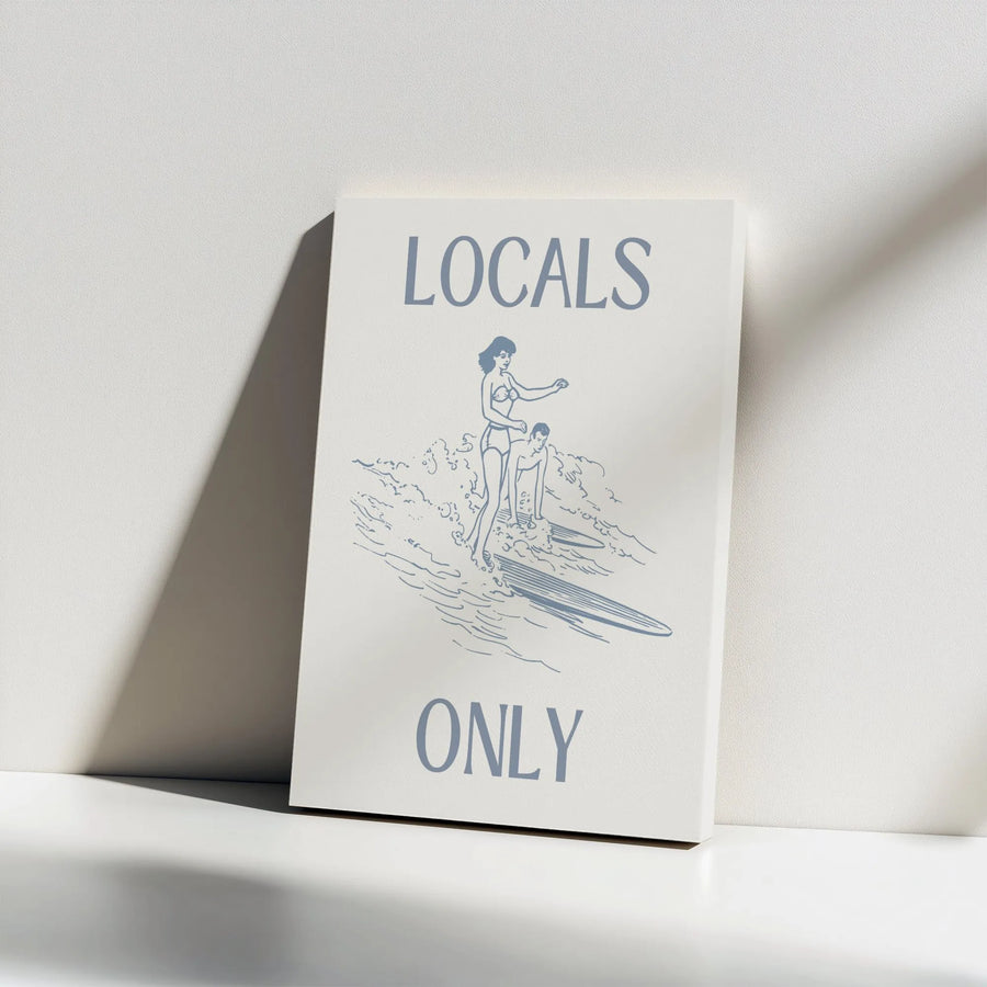 Locals Only Vertical Canvas | Retro Surfer Sketch Art Print | Premium 1.25" Thick Wall Art | Vintage Beach House Decor Gift for Surfers