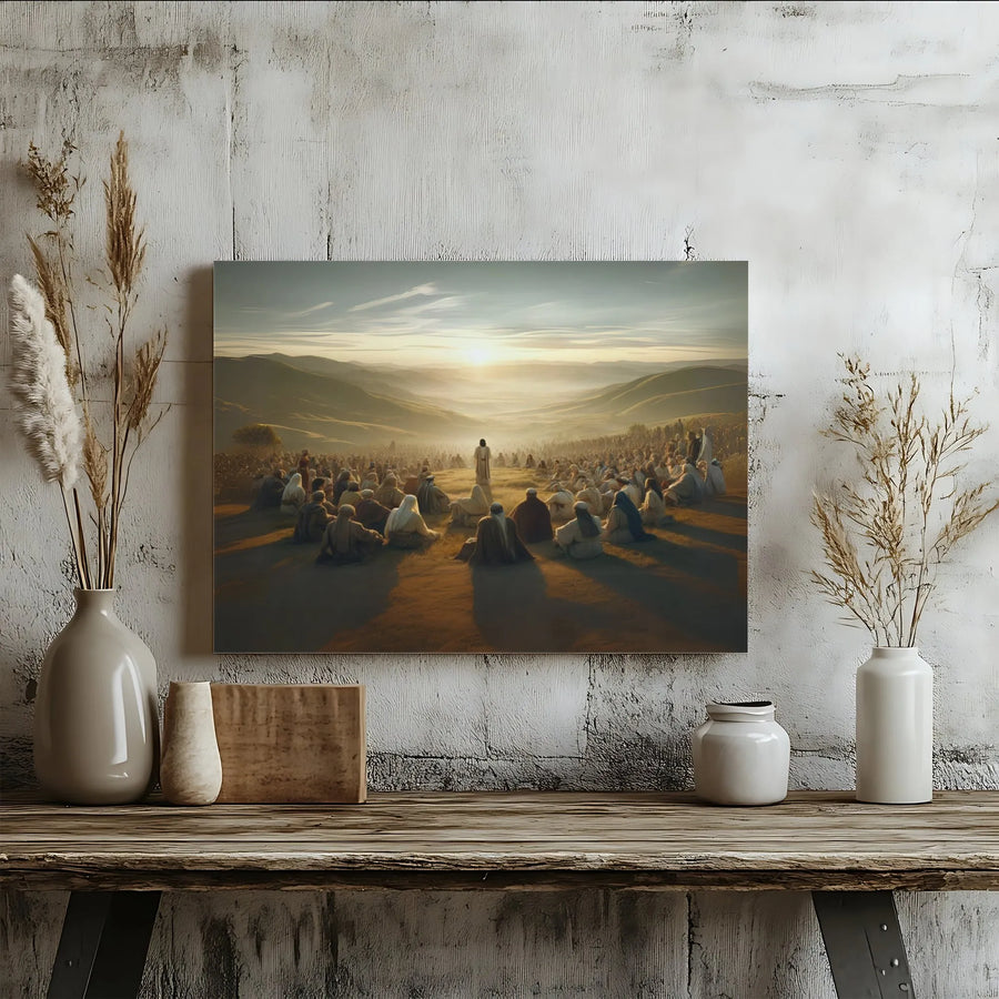 Sermon on the Mount Canvas Wall Art | Jesus Preaching Biblical Scene | Premium Gallery Wrap Print | Christian Home Decor Gift for Believers