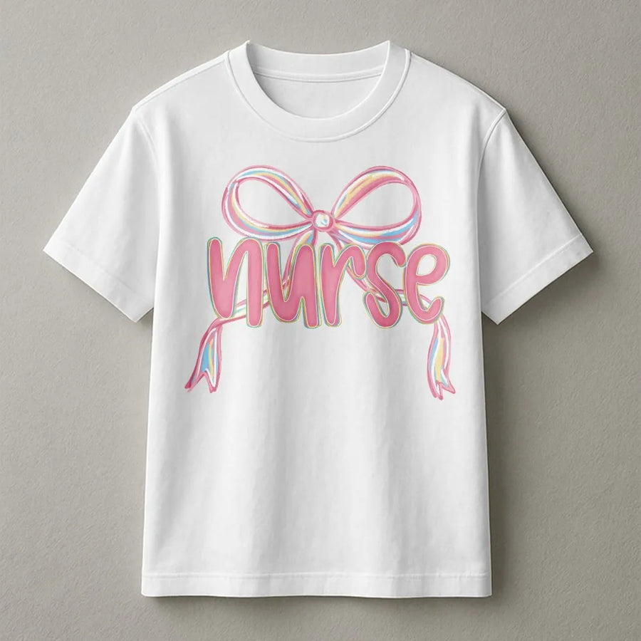 Nurse Coquette Bow T-Shirt | Trendy Girly Pink Nursing Aesthetic | Soft 100% Cotton Premium Tee | Cute RN Appreciation Gift for Women & Nurses