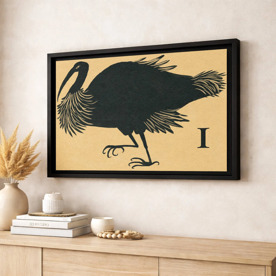 Ibis Bird Wall Art Print | Vintage Alphabet Illustration | Gallery-Quality Canvas | Naturalist Home Decor Gift