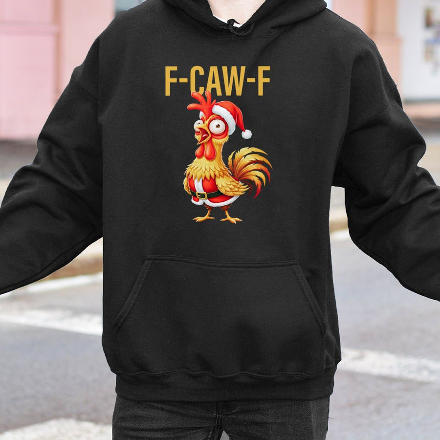 Funny Christmas Chicken Hoodie | Santa Rooster F-CAW-F Graphic | Premium Cotton Blend | Holiday Gift For Men And Women