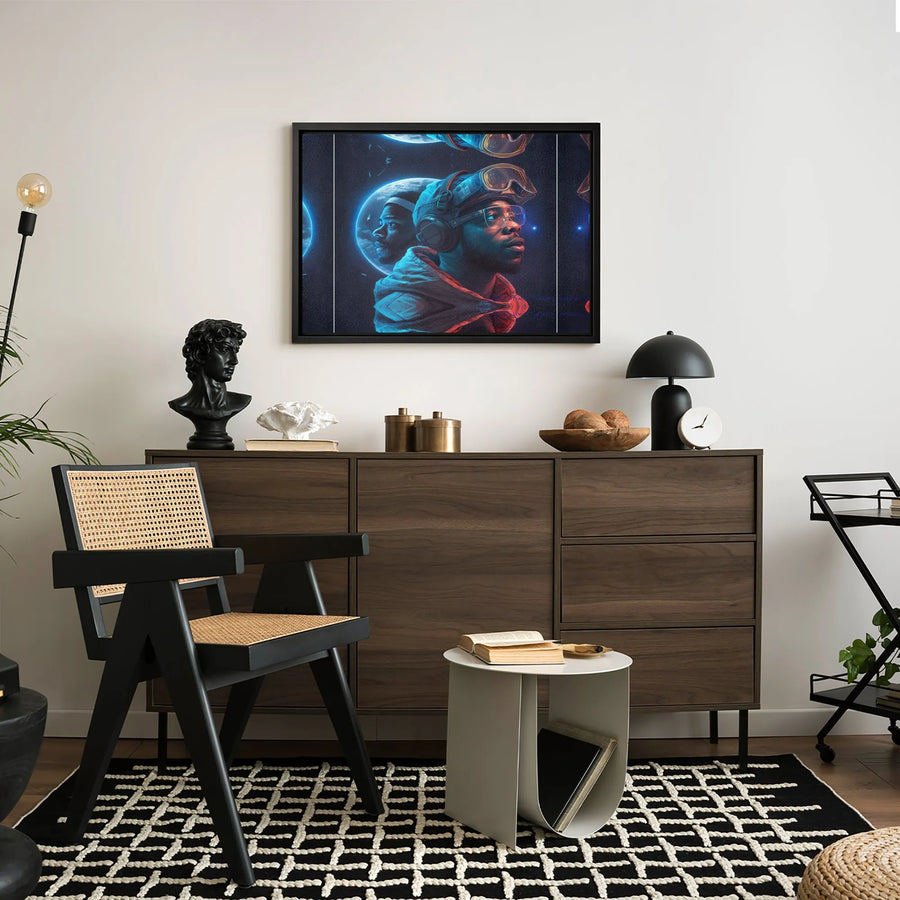 Afrofuturism Wall Art | Neon Cyberpunk Black Man Space Portrait | Premium 1.25" Gallery Canvas | Unique Gift for Tech and Sci-Fi Lovers