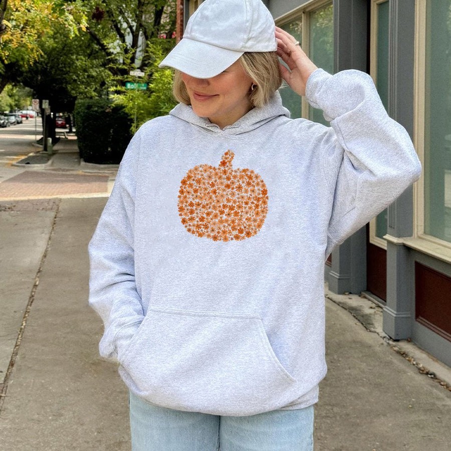 Floral Pumpkin Hoodie | Boho Fall Aesthetic Design | Soft Cotton-Polyester Blend | Thanksgiving Gift For Her