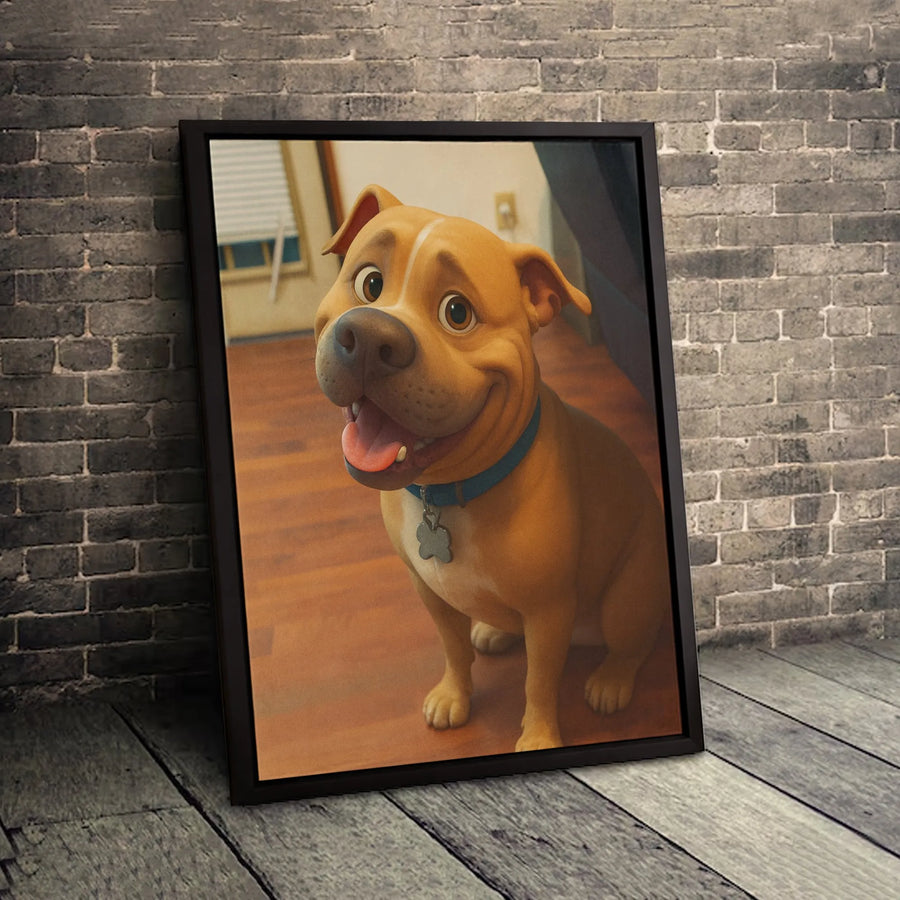 Pit Bull Wall Art | Happy Smiling Dog Cartoon Portrait | Gallery-Quality 1.25 Inch Canvas | Cute Pet Lover Home Decor Gift