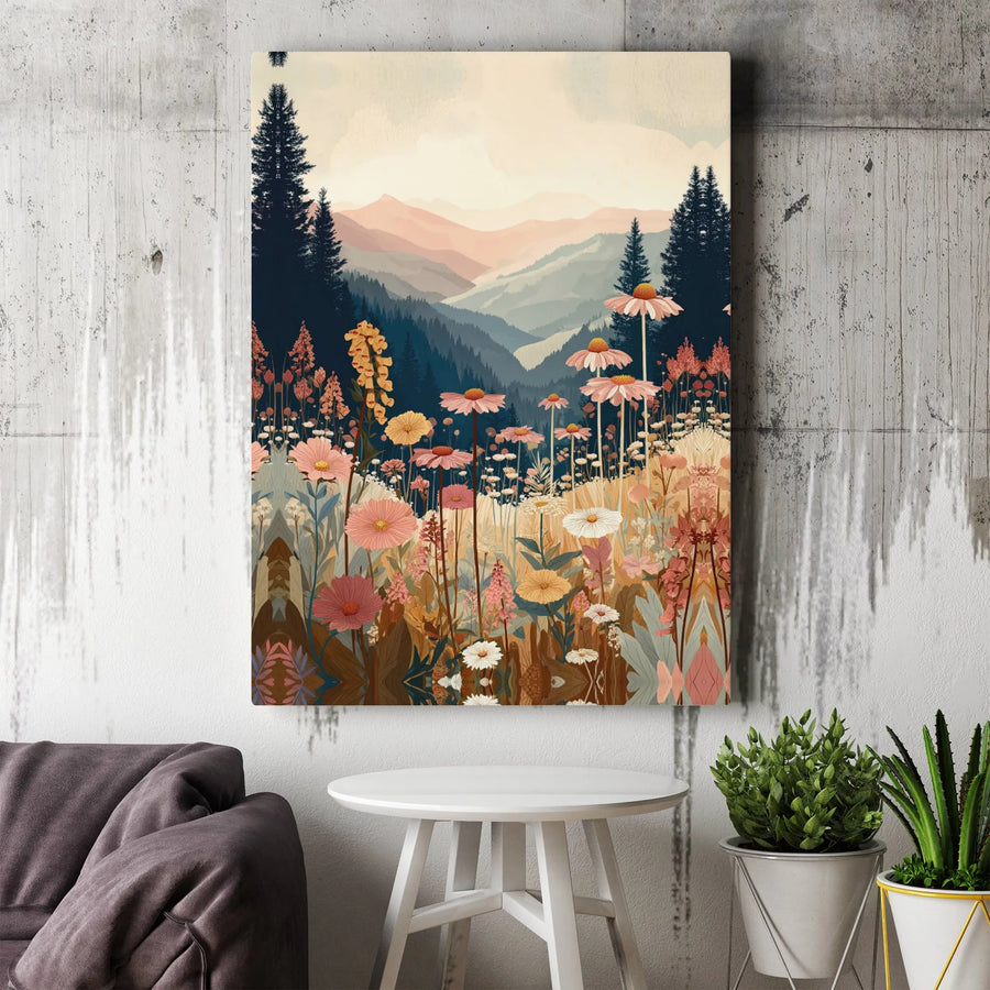 Wildflower Meadow Canvas Wall Art | Mountain Valley Landscape Print | Premium 1.25" Gallery Wrap | Nature-Inspired Home Decor for Living Room