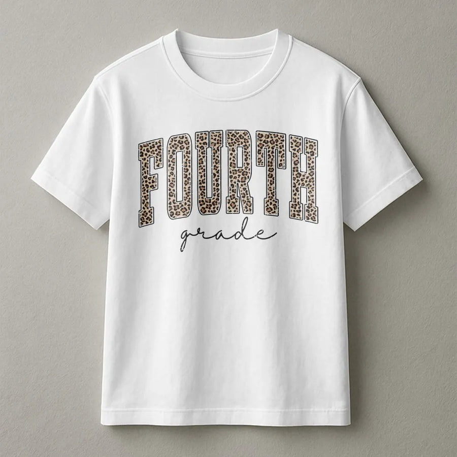 Fourth Grade Teacher T-Shirt | Leopard Print Back to School Graphic | Premium Cotton Unisex Tee | Gift for Elementary School Educators