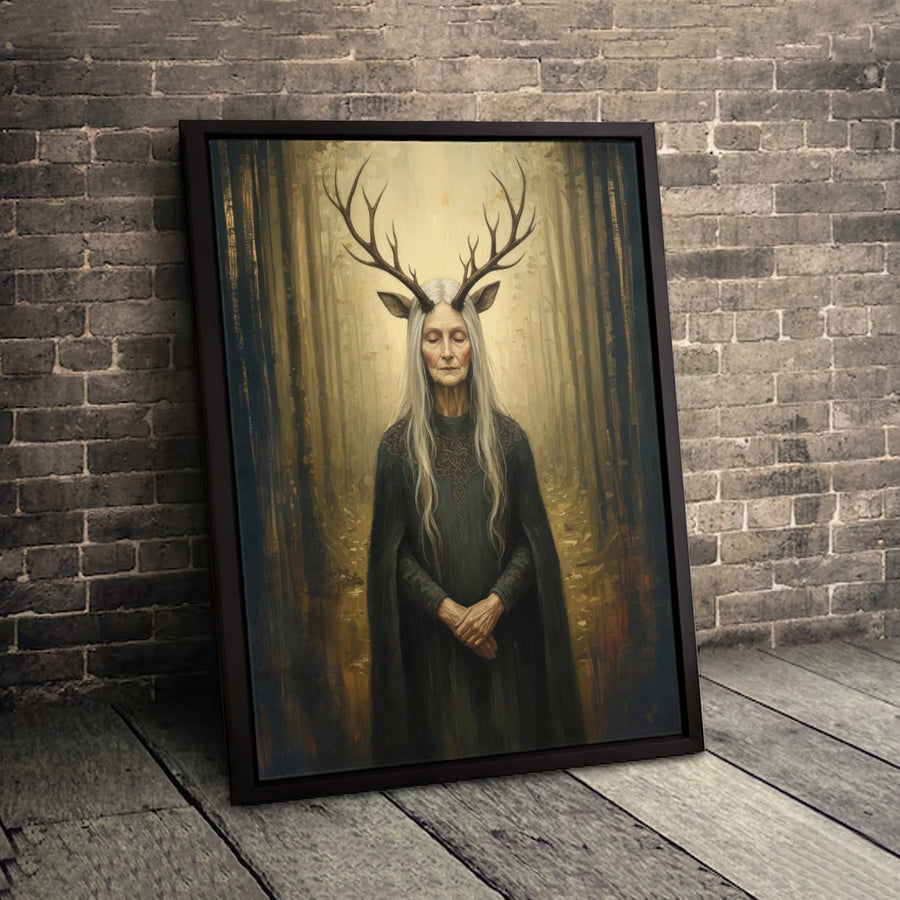Forest Spirit Wall Art | Mystical Deer Antler Woman Portrait | Premium 1.25-Inch Gallery Canvas | Enchanted Woodland Decor Gift
