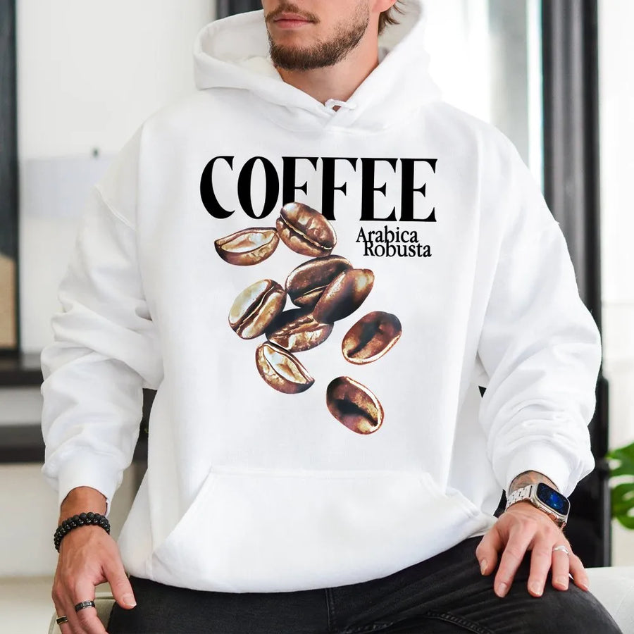 Coffee Bean Hoodie | Arabica Robusta Graphic Print | Premium Cotton-Poly Blend | Cozy Gift for Coffee Lovers