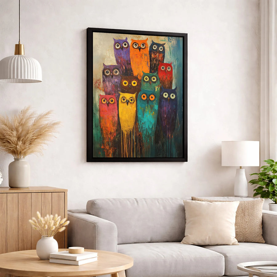 Colorful Owl Wall Art | Whimsical Abstract Wildlife Canvas | Premium Gallery Wrapped Print | Modern Home Decor Gift for Animal Lovers