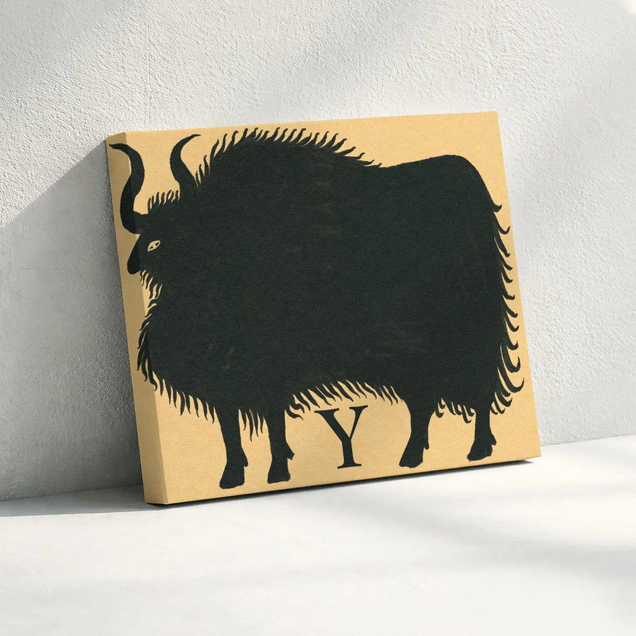 Yak Wall Art Canvas | Black Silhouette Animal Alphabet Print | Premium Gallery Wrapped Decor | Modern Nursery or Office Wall Decor
