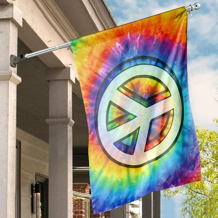 Tie-Dye Peace Sign House Flag | Rainbow Hippie Garden Decor | Premium Fade-Resistant Polyester | Outdoor Yard Banner for Home & Patio