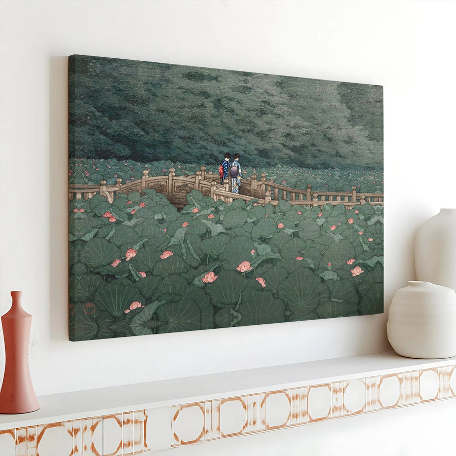 Japanese Lotus Pond Canvas Wall Art | Vintage Ukiyo-e Style Print | Premium Fade-Resistant Canvas | Serene Asian Home Decor Gift