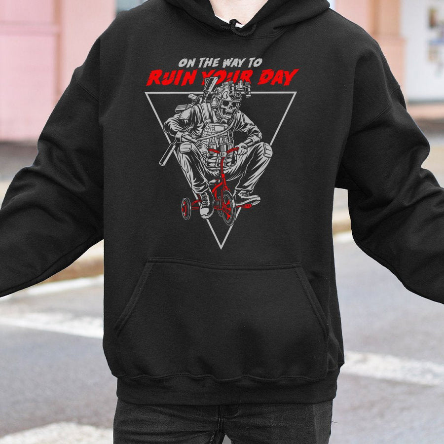 Tactical Skeleton Hoodie | On The Way To Ruin Your Day Graphic | Premium Cotton Blend | Funny Military Gift For Vets And Operators