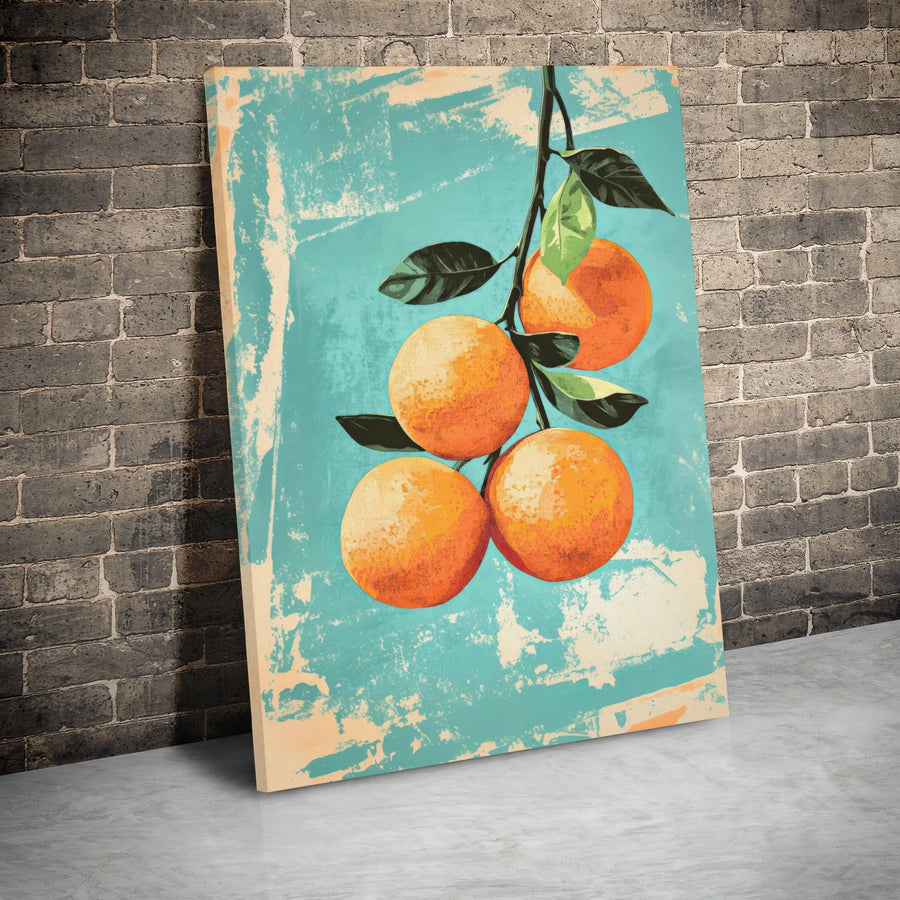 Vintage Orange Fruit Canvas Wall Art | Retro Distressed Botanical Print | Premium Gallery Wrapped Decor | Kitchen and Dining Room Gift