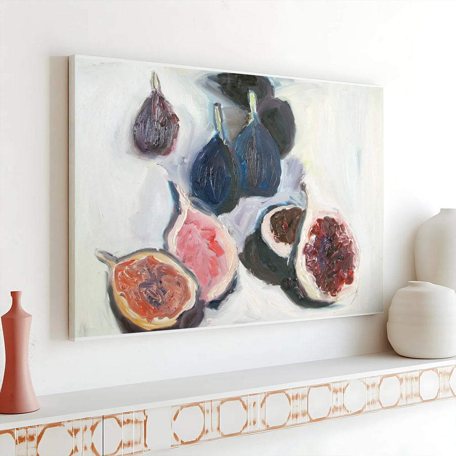 Fig Painting Canvas Wall Art | Modern Textured Still Life Fruit Print | Premium Gallery Wrap Canvas | Kitchen & Dining Room Decor Gift