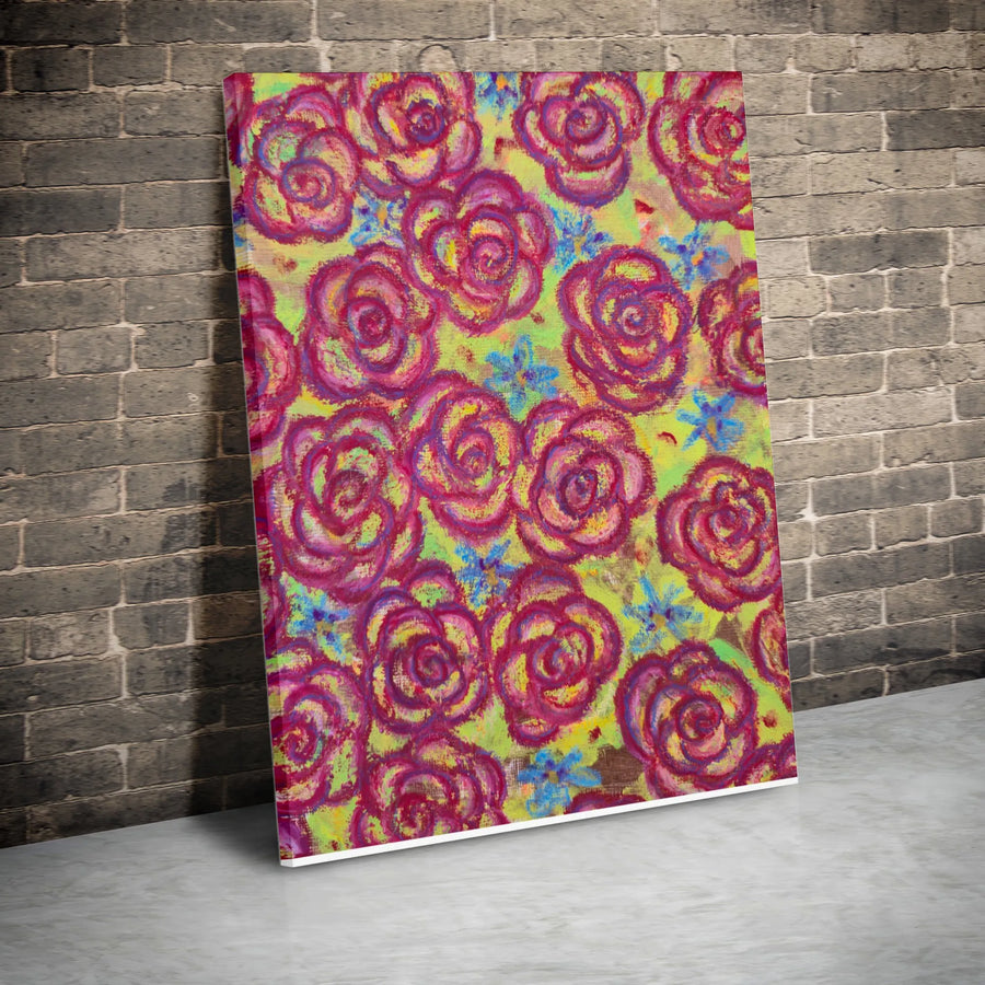 Abstract Floral Canvas Wall Art | Impressionist Pink Rose Pattern | Premium Gallery Wrapped Stretched Print | Botanical Home Decor Gift for Living Room