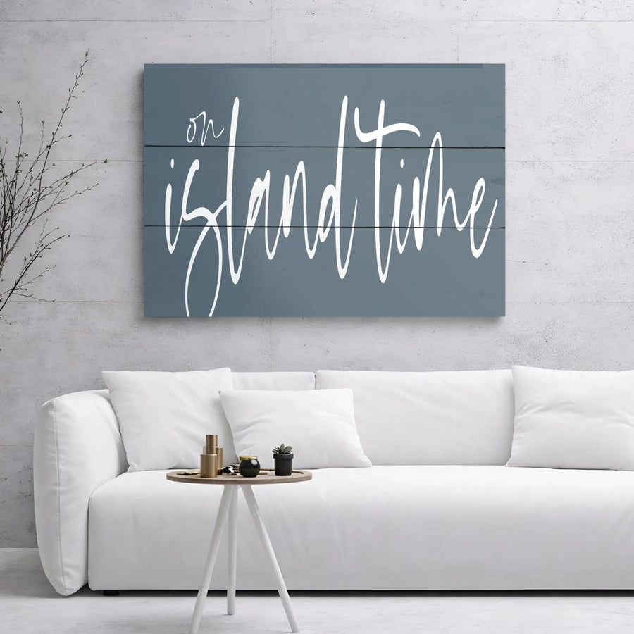 On Island Time Canvas Wall Art | Rustic Beach House Decor Sign | Premium Gallery Wrap Print | Coastal Home Relaxation Gift