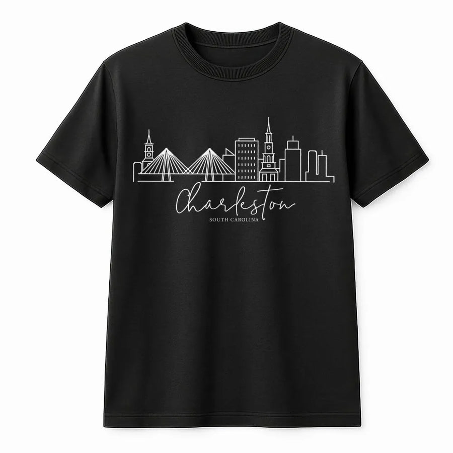 Charleston Skyline T-Shirt | Minimalist South Carolina City Line Art | Premium Cotton Travel Souvenir | Gift For SC Residents & Tourists