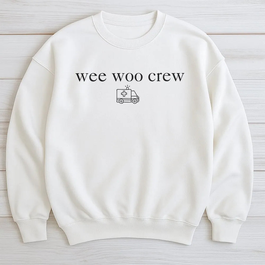 Wee Woo Crew Sweatshirt | Funny Ambulance Graphic | Soft Cotton Blend | Gift for Paramedic, EMT, or Medical Student