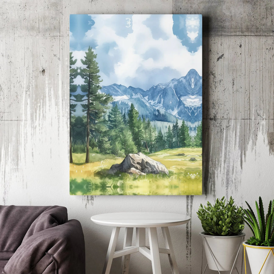 Mountain Landscape Canvas Wall Art | Watercolor Pine Forest Print | Premium 1.25 Inch Gallery Wrap | Nature-Inspired Home Decor Gift