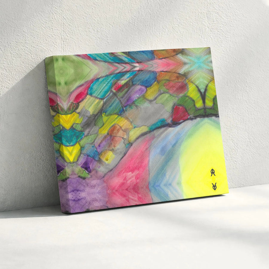 Abstract Watercolor Horizontal Canvas Wall Art | Vibrant Symmetrical Kaleidoscope Design | Premium 1.25" Stretched Gallery Wrap | Modern Living Room Decor Gift