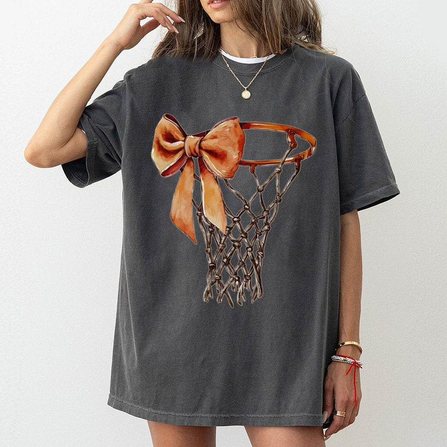 Coquette Basketball T-Shirt | Aesthetic Bow Hoop Graphic | Premium 100% Cotton Tee | Gift for Basketball Mom & Game Day Style