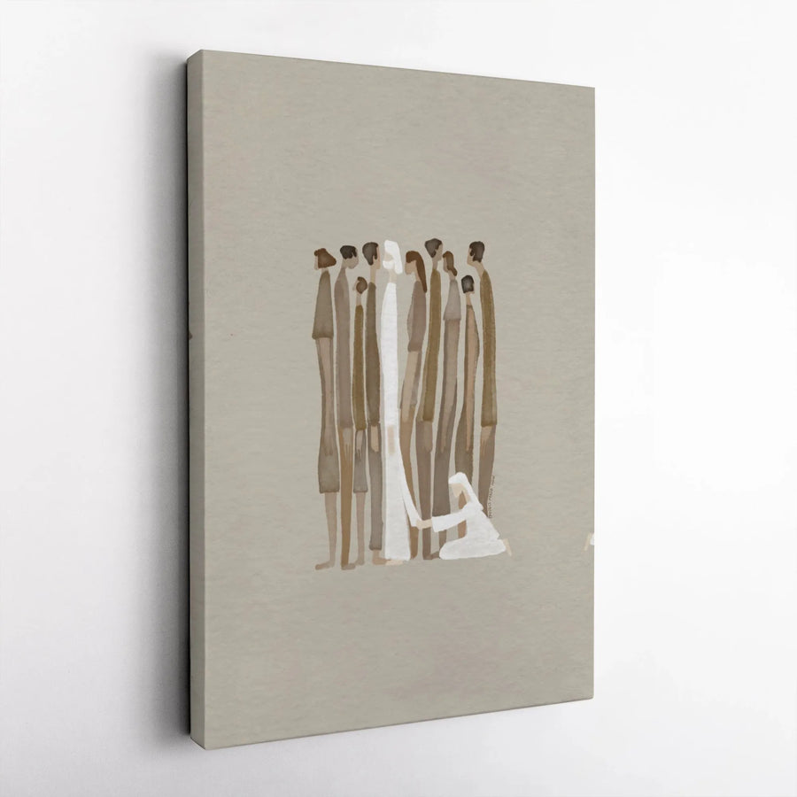 Woman Touching Hem Of Jesus Garment Wall Art | Minimalist Religious Bible Scene | Premium Gallery Wrap Canvas | Christian Home Decor Gift