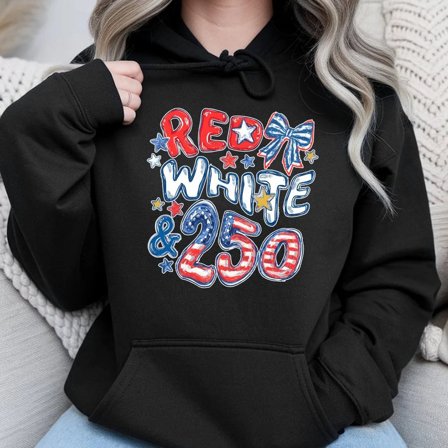 250th Anniversary Hoodie | Red White and 250 Patriotic Design | Premium Cotton Blend | USA 4th of July Gift for Men and Women