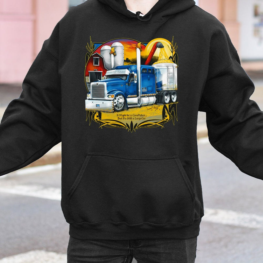 Semi Truck Hoodie | Largecar Farm Hauler Graphic | Premium Cotton-Poly Blend | Gift for Truckers and Farmers