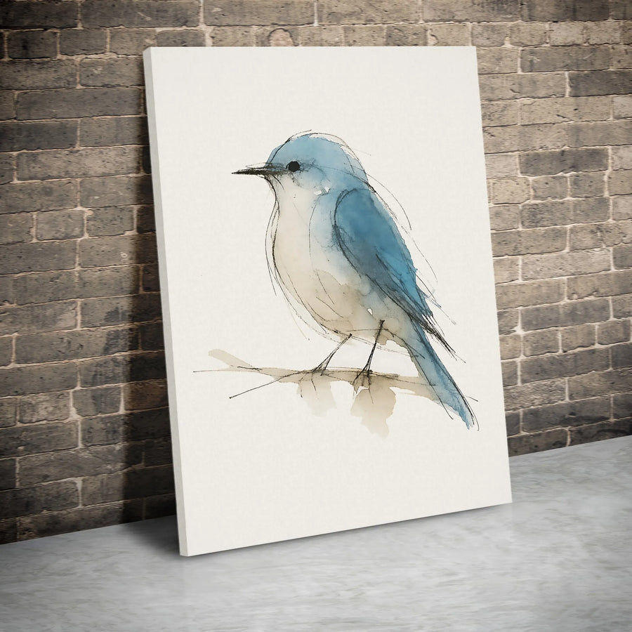Minimalist Blue Bird Canvas Wall Art | Watercolor Sketch Painting Print | Premium Gallery Wrapped Canvas | Modern Nature Themed Home Decor Gift