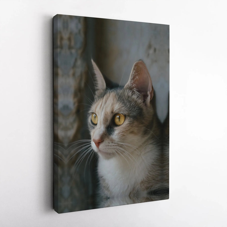 Calico Cat Canvas Wall Art | Realistic Animal Portrait with Yellow Eyes | Premium 1.25” Gallery Wrap | Gift for Cat Lovers & Home Decor