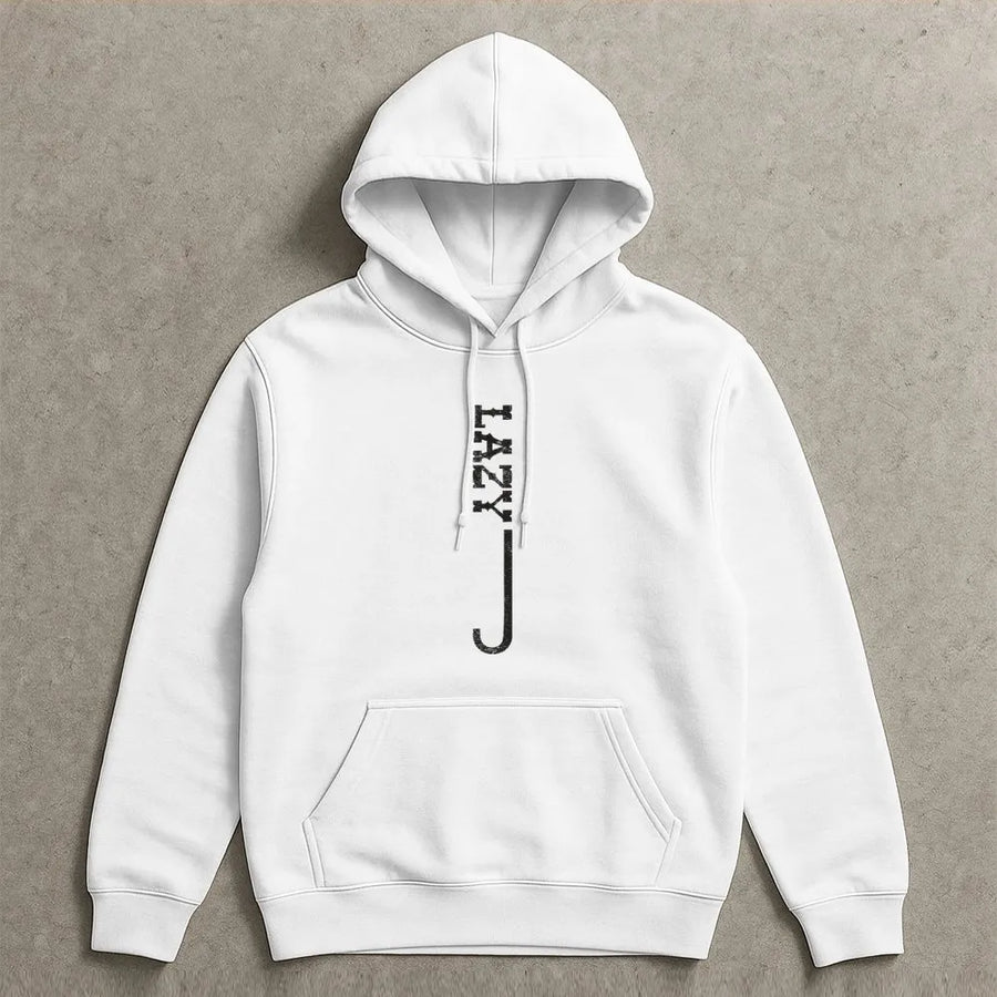 Lazy Hoodie | Minimalist Vertical Graphic Print | Premium Cotton Tee | Funny Sarcastic Humor Gift for Men and Women