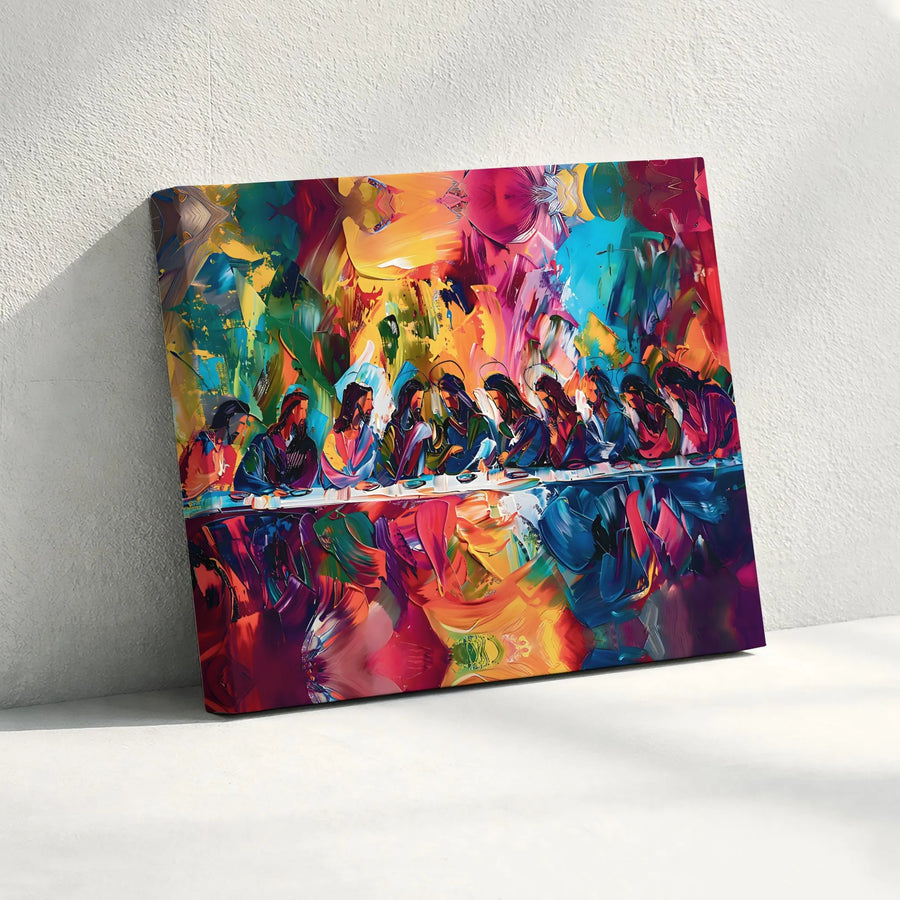 The Last Supper Canvas Wall Art | Vibrant Colorful Christian Art | Premium Gallery Wrapped Print | Modern Religious Home Decor Gift