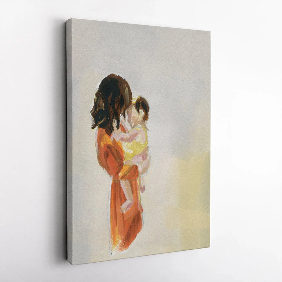 Mother and Child Canvas Wall Art | Abstract Painterly Portrait | Premium Thick Gallery Wrap | Gift for New Mom, Nursery Decor
