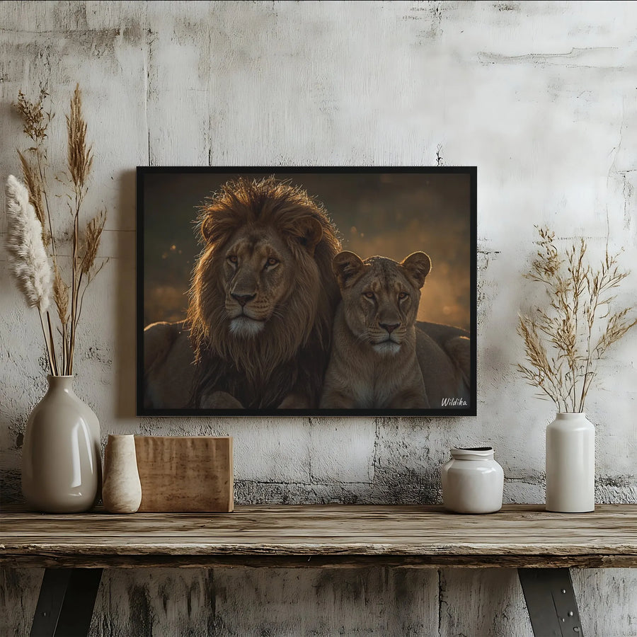 Lion and Lioness Canvas Wall Art | Majestic Wildlife Photography Portrait | Premium Gallery Wrapped Canvas | Large Living Room Decor Gift for Animal Lovers