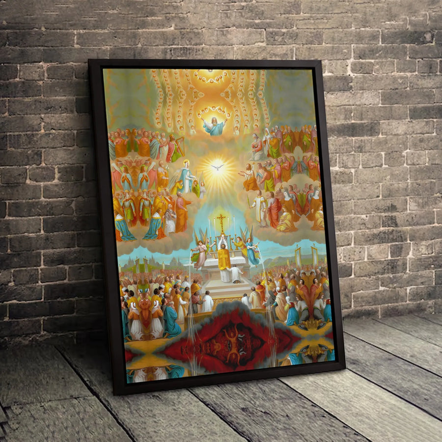 Catholic All Saints Mass Canvas Print | Holy Trinity Heaven & Purgatory Religious Art | 1.25-inch Premium Gallery Profile | Christian Home Wall Decor Gift