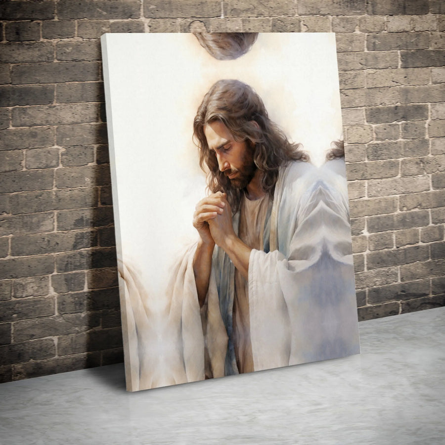 Jesus Praying Canvas Wall Art | Christian Religious Portrait | Gallery Quality Premium Print | Inspiring Home Decor Gift for Believers