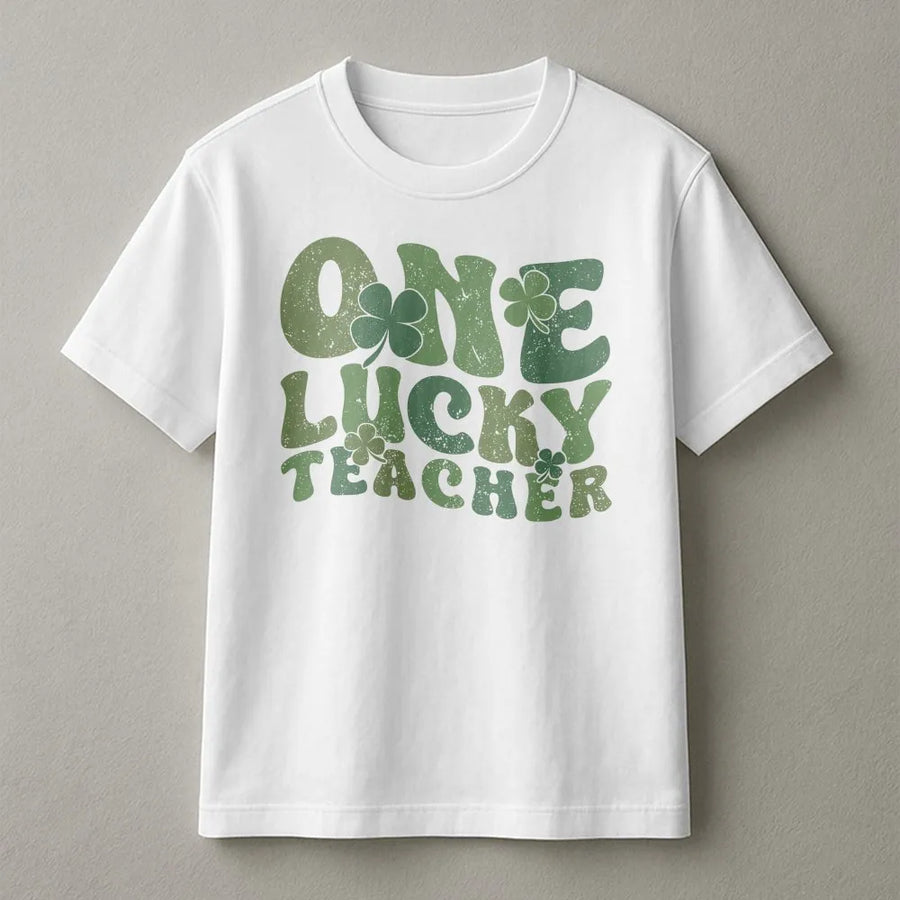 One Lucky Teacher T-Shirt | Retro St Patricks Day Clover Design | Premium Soft Cotton | Funny School Teacher Appreciation Gift