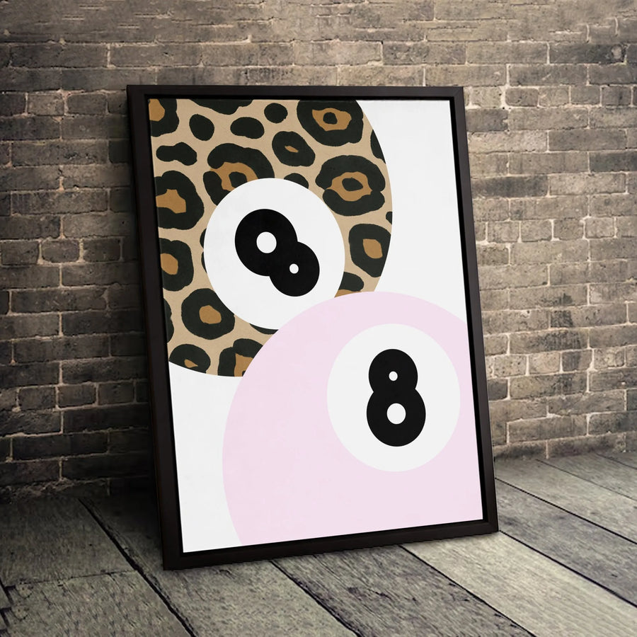 8 Ball Wall Art | Leopard Print And Pink Billiard Aesthetic | Premium Gallery-Wrapped Canvas | Trendy Preppy Room Decor