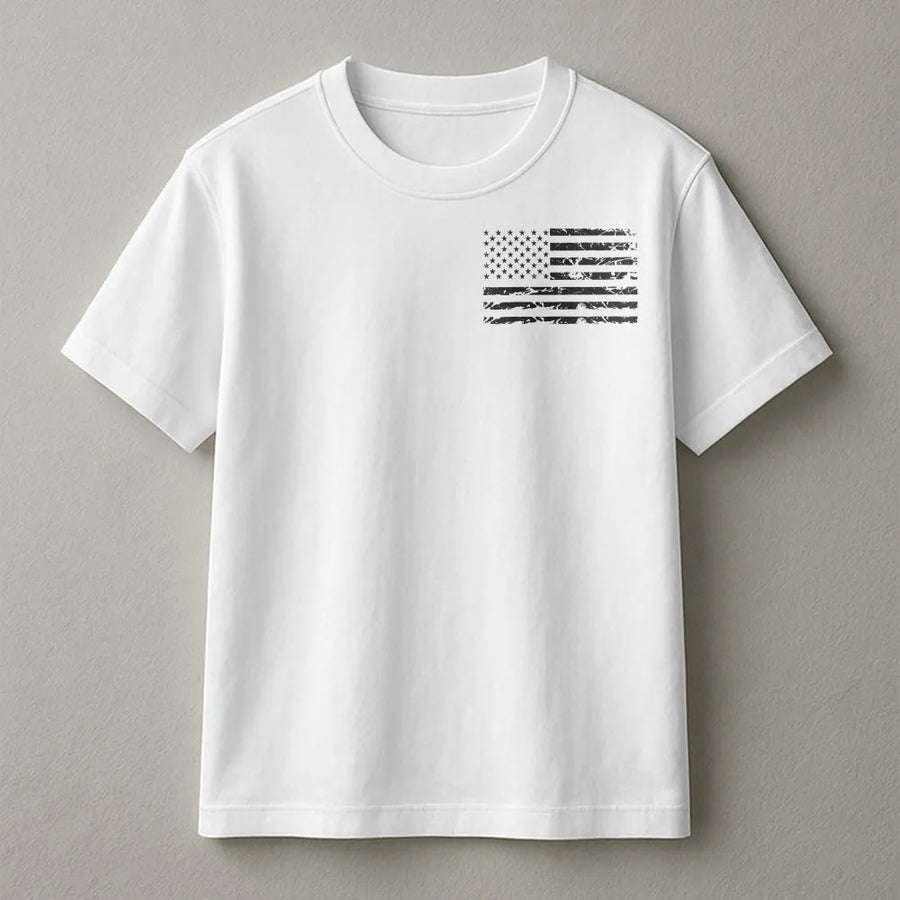 American Flag T-Shirt | Distressed USA Flag Left Chest Graphic | Premium Cotton Blend | Unisex Patriotic Gift