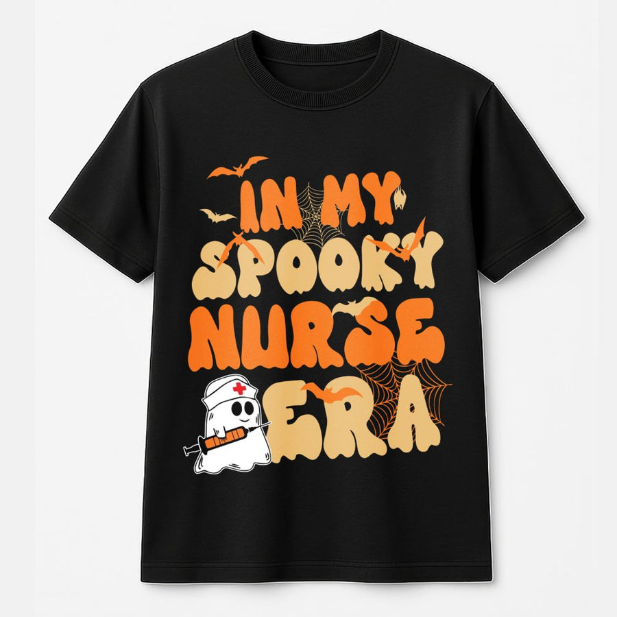In My Spooky Nurse Era T-Shirt | Retro Ghost Graphic Halloween Tee | 100% Cotton Premium Comfort | Cute RN Graduation Gift for Nurses