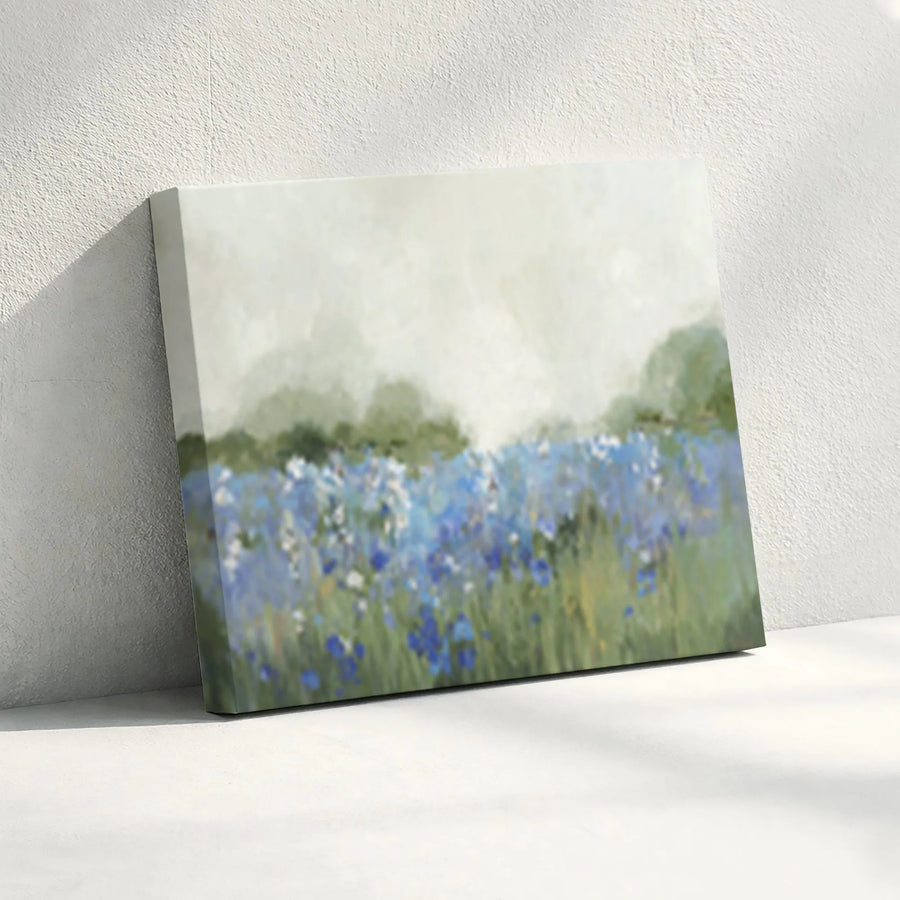 Wildflower Field Canvas Wall Art | Impressionist Blue Floral Painting in Sage Green | Premium Canvas Print | Modern Farmhouse Living Room Decor Gift