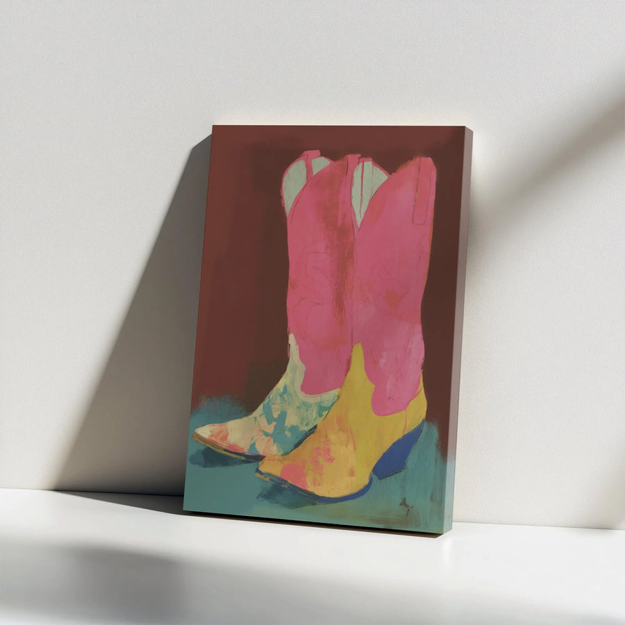 Pop Art Cowboy Boots Canvas | Colorful Western Wall Art Print | Premium 1.25" Thick Gallery Wrap | Modern Cowgirl Home Decor Gift