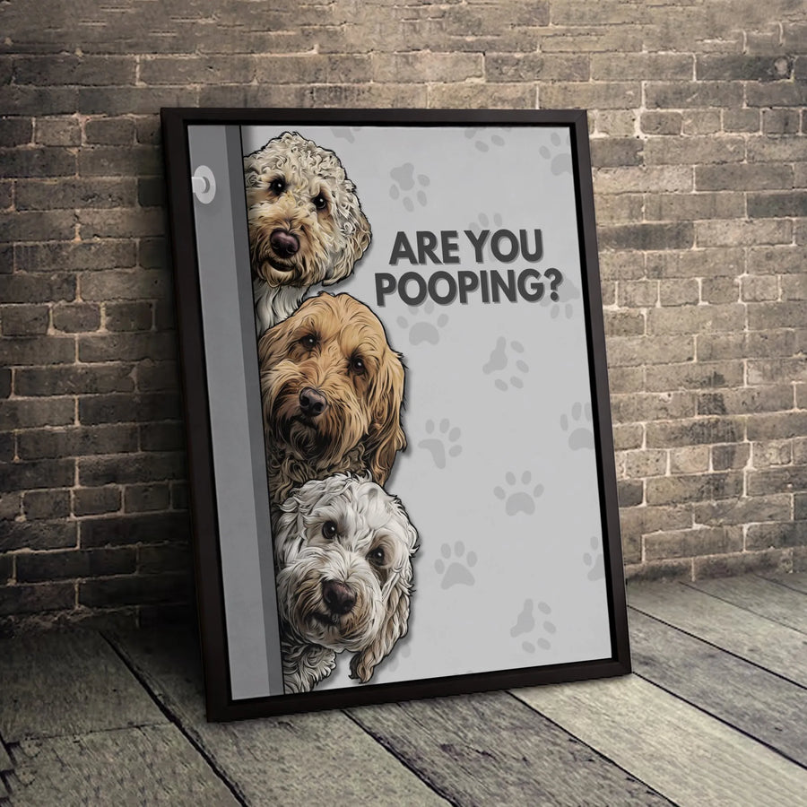 Are You Pooping? Bathroom Wall Art | Funny Doodle Dog Portrait | Premium 1.25" Gallery Canvas | Unique Dog Lover Gift & Home Decor
