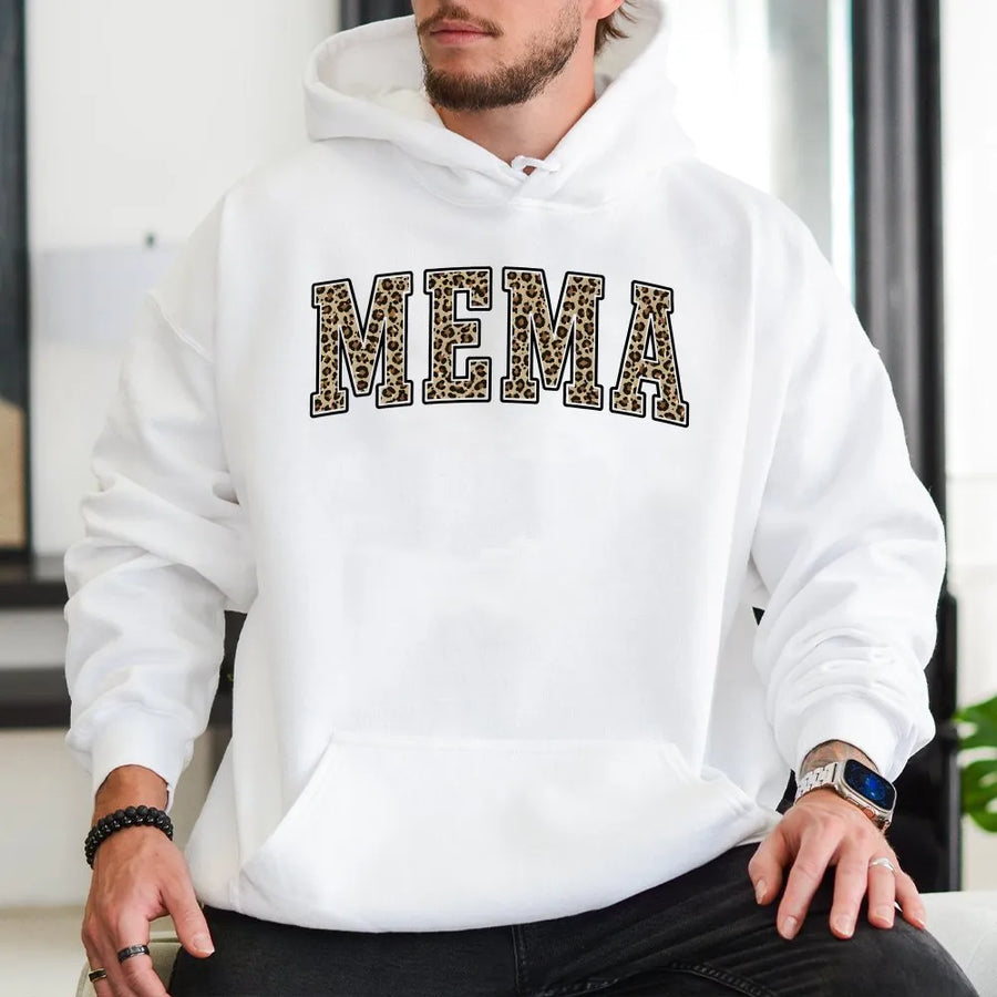 Mema Shirt with Leopard Print Letters | Collegiate Varsity Style | Soft Cotton Graphic Tee | Gift for Grandma on Mother's Day