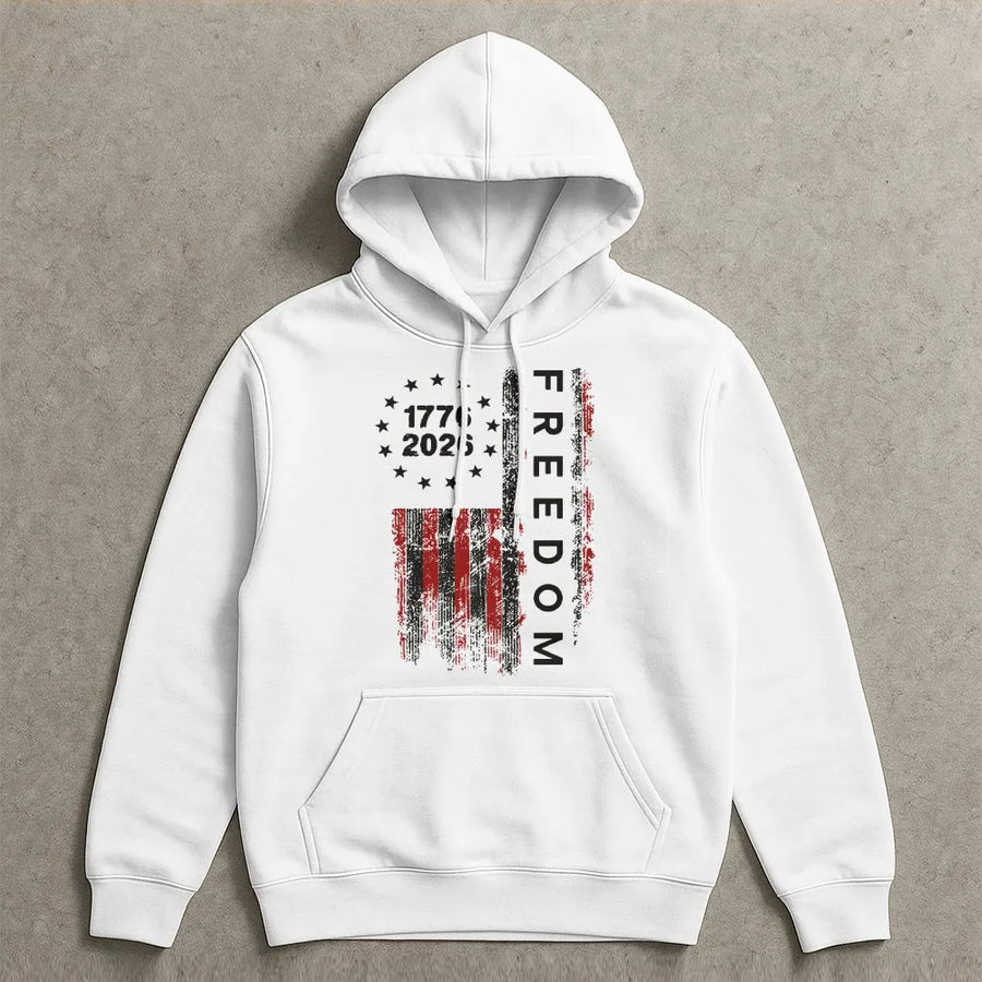 1776-2026 Hoodie | Distressed American Freedom Flag Graphic | Premium Cotton Tee | Patriotic USA Semiquincentennial Gift for Men & Women