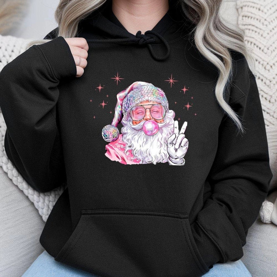 Disco Santa Hoodie | Retro Bubblegum Santa Claus Christmas Design | Premium Cotton Blend Pullover | Cute Holiday Gift for Her